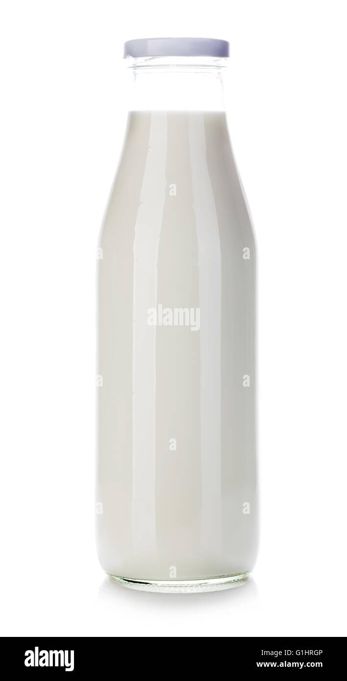 Bouteille de lait close-up isolé sur fond blanc. Banque D'Images
