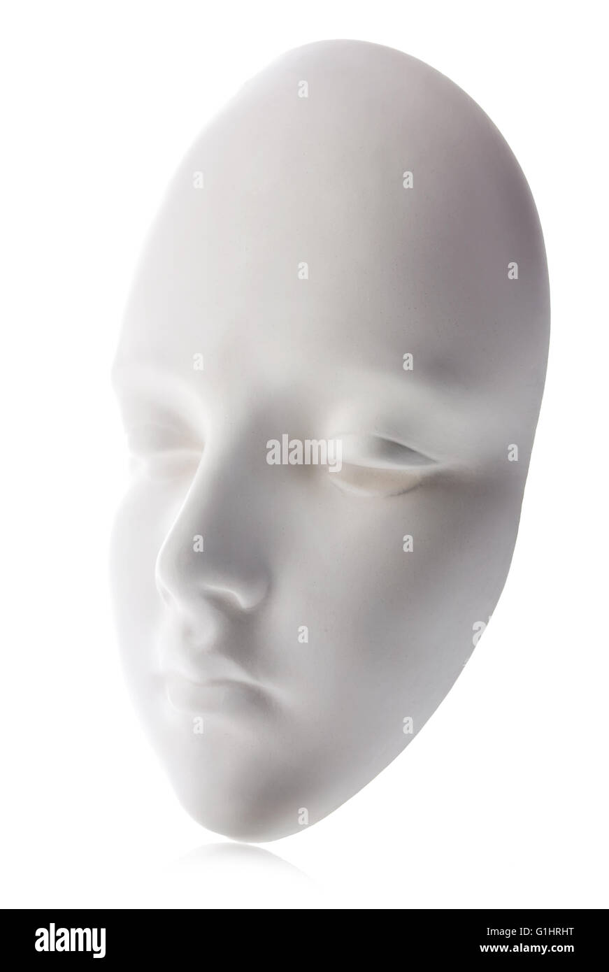 Masque Blanc close-up isolé sur fond blanc. Banque D'Images
