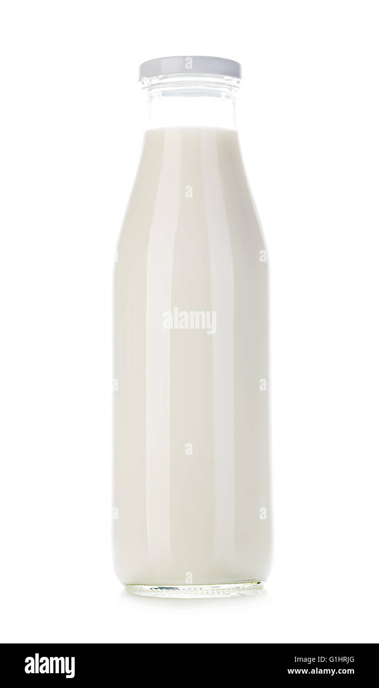 Bouteille de lait close-up isolé sur fond blanc. Banque D'Images