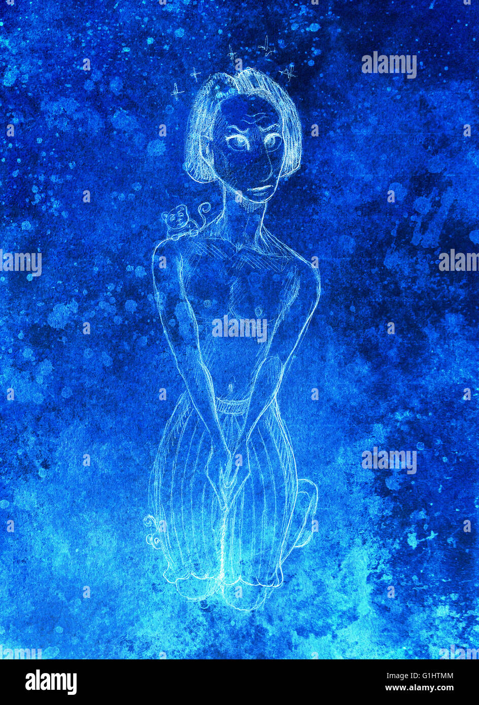 Dimensions de l'homme et le singe, crayon sur papier, effet de couleur. Banque D'Images