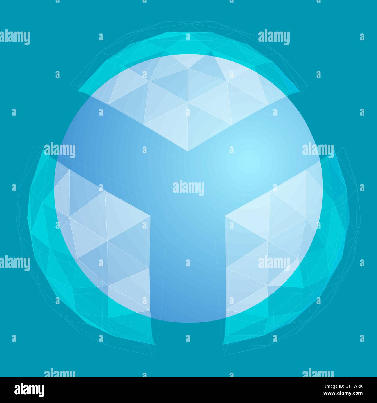 Abstract blue sphère 3D Intérieur modèle polygonal de bouclier en verre. Shield contenant fait de trois pièces. Vector illustration. Illustration de Vecteur