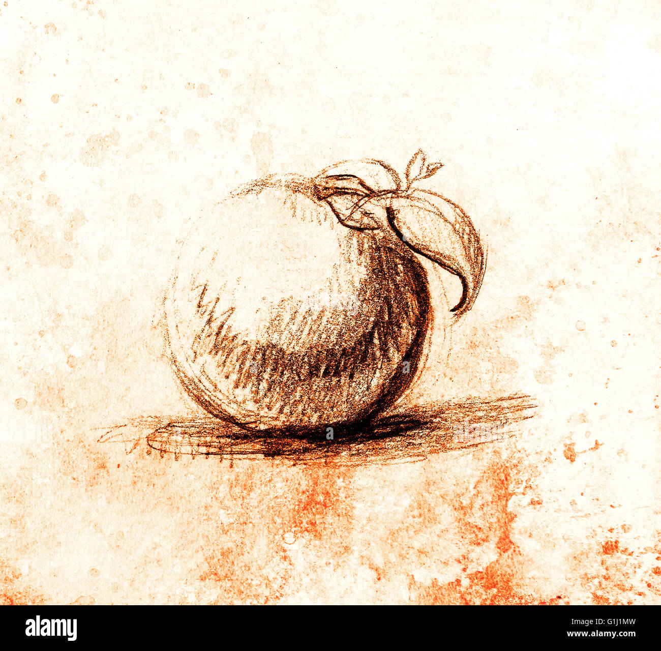 Dessin en couleur des fruits. Original de la dessiner et collage de l'ordinateur. La structure de couleur. Banque D'Images