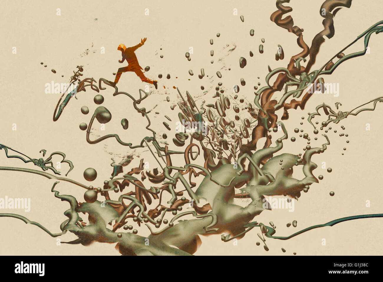 Man sur la forme abstraite,illustration peinture Banque D'Images