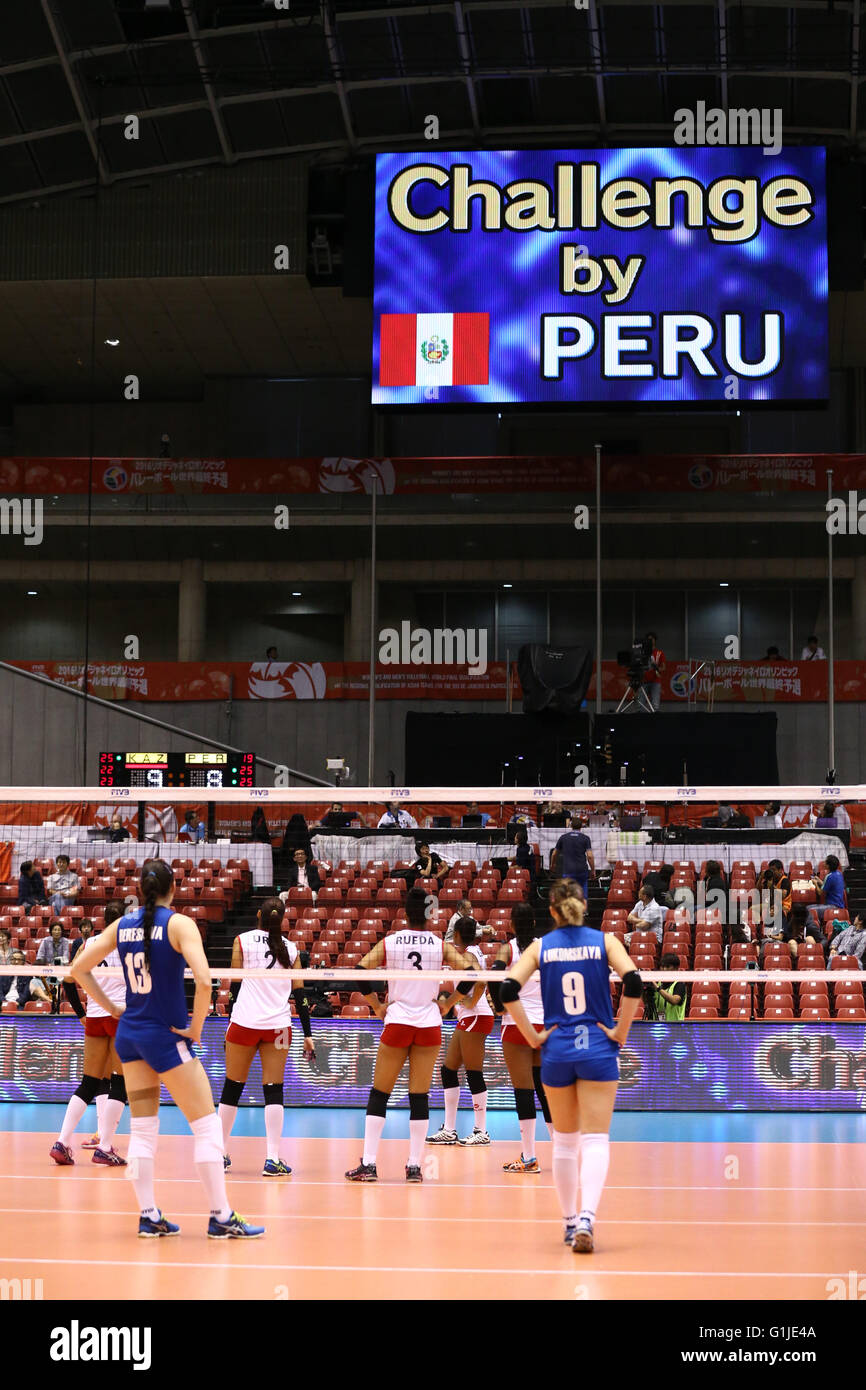 Tokyo Metropolitan Gymnasium, Tokyo, Japon. 17 mai, 2016. Vue générale, le 17 mai 2016 - Volley-ball : Women's Volleyball World final pour la qualification aux Jeux Olympiques de Rio de Janeiro 2016 match entre le Kazakhstan 1-3 Pérou à Tokyo Metropolitan Gymnasium, Tokyo, Japon. © Ito Shingo/AFLO SPORT/Alamy Live News Banque D'Images