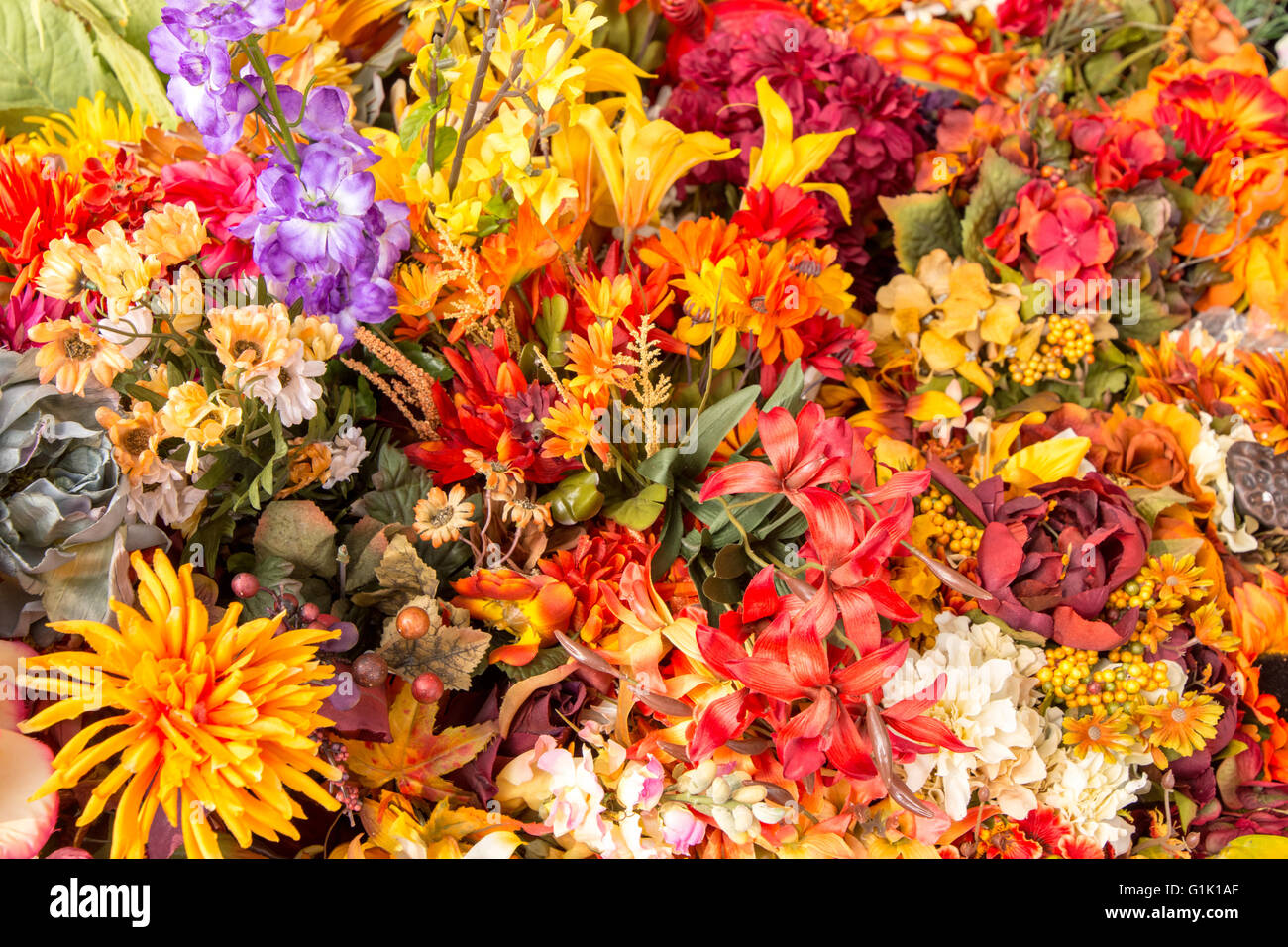 Grande grappe de fleurs aux couleurs éclatantes au cours du marché Banque D'Images