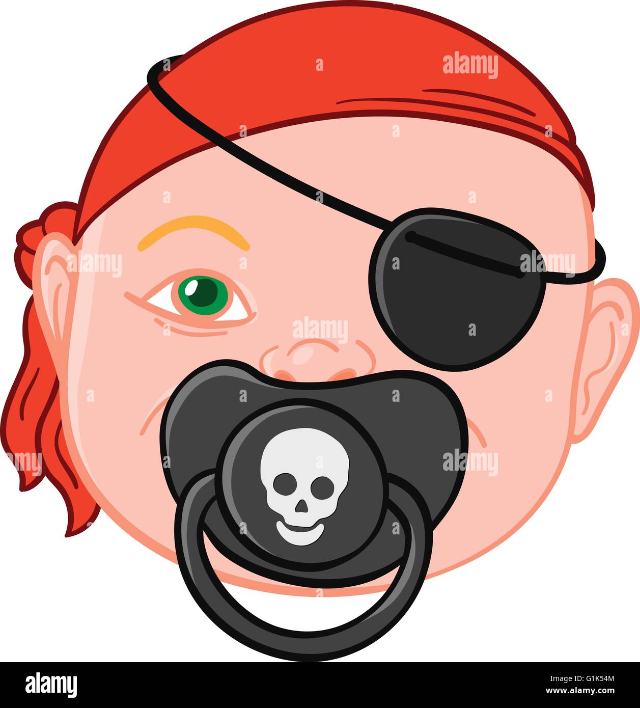 Tete De Bebe Portant Un Bandana Rouge Avec Une Sucette Pirate Portant Une Photo D Un Crane Symbolique De La Piraterie Et Buccaneers Vector Image Vectorielle Stock Alamy