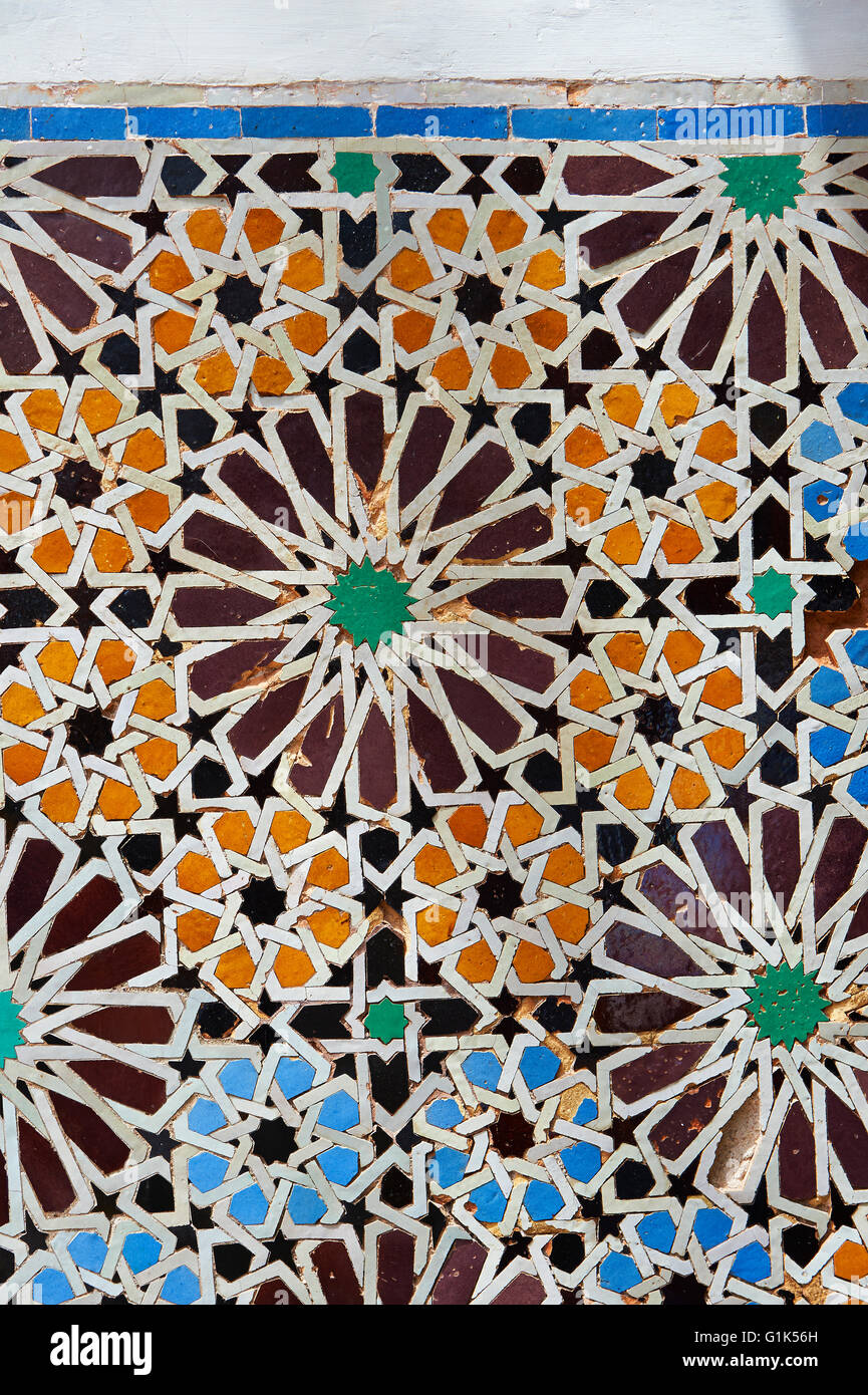 L'arabesque zelige 600x600 du 16ème siècle Tombes Saadiennes Tombes Saadiennes mausolée, Marrakech, Maroc ( Marrakech ) Banque D'Images