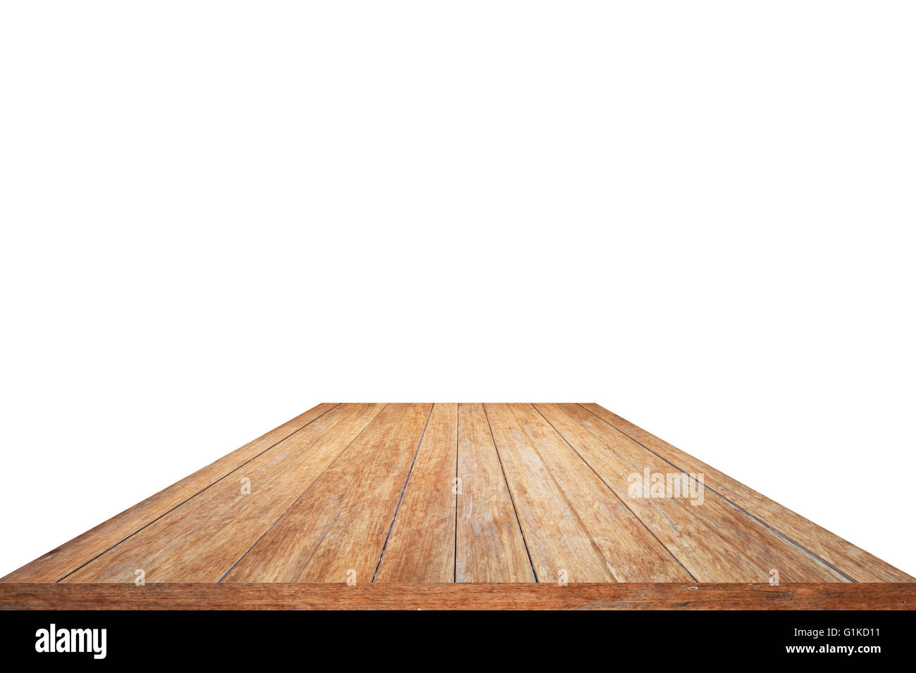 Vieux bois de table modèle isolé sur fond blanc - pour l'affichage ou un montage de vos produits Banque D'Images
