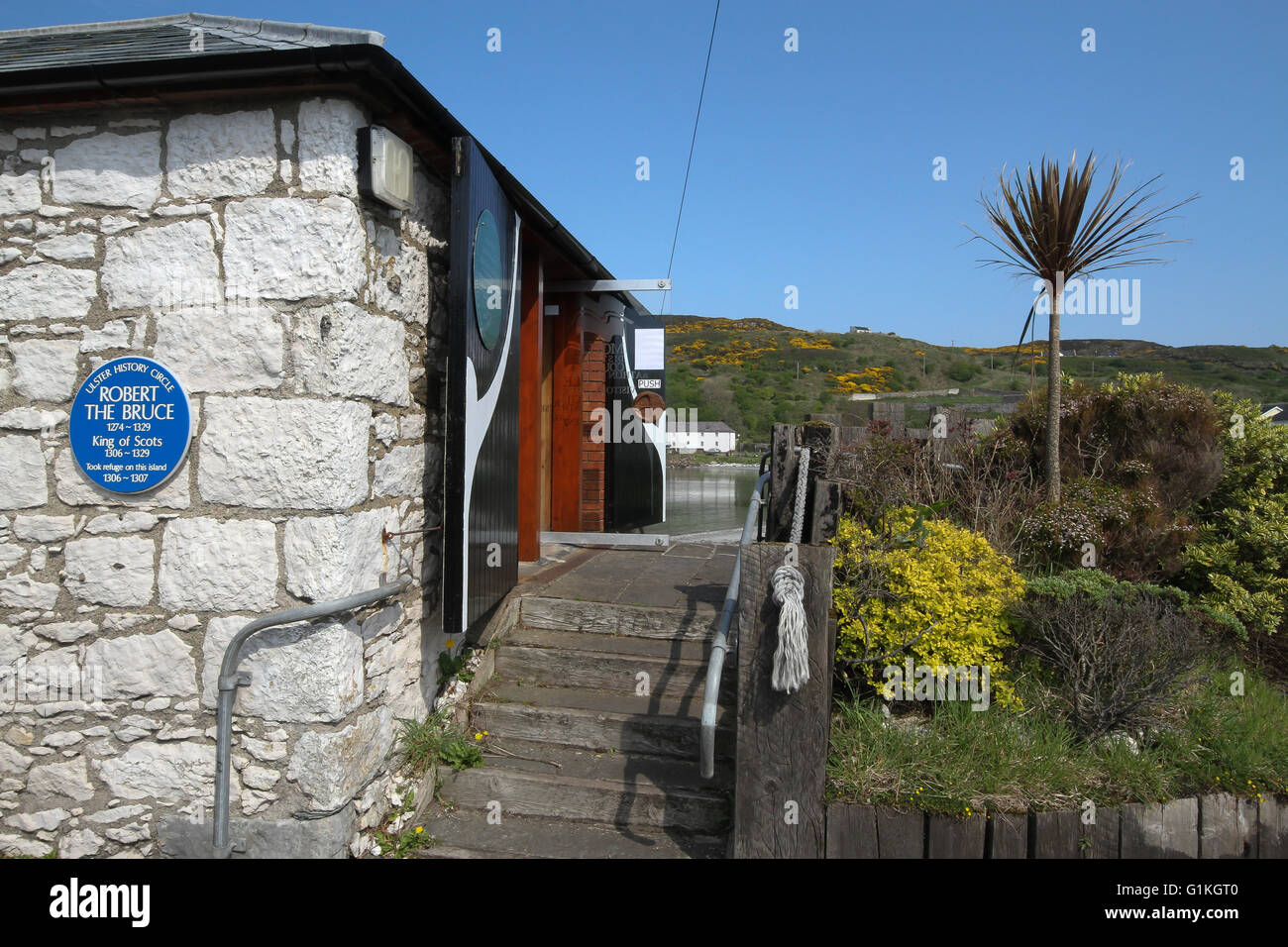 Le Rathlin Boathouse Visitor Centre sur l'île de Rathlin, comté d'Antrim, en Irlande du Nord Banque D'Images