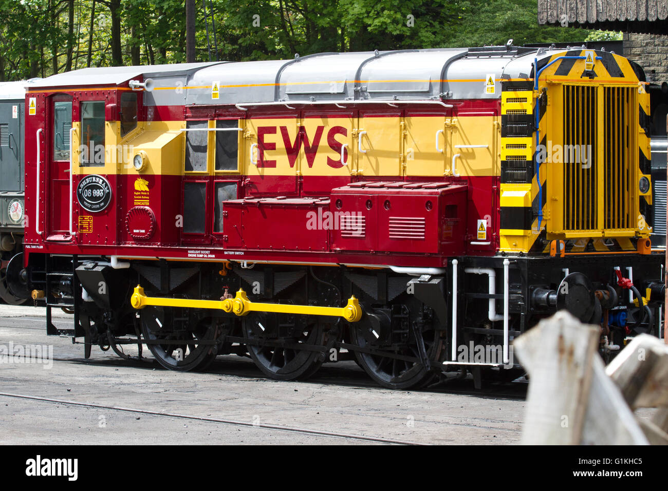 British Railways, classe 08, Diesel Electric, 0-6-0, locomotive n° D3759 / 08993, Keighley, Worth Valley Railway, West Yorkshire, Royaume-Uni Banque D'Images