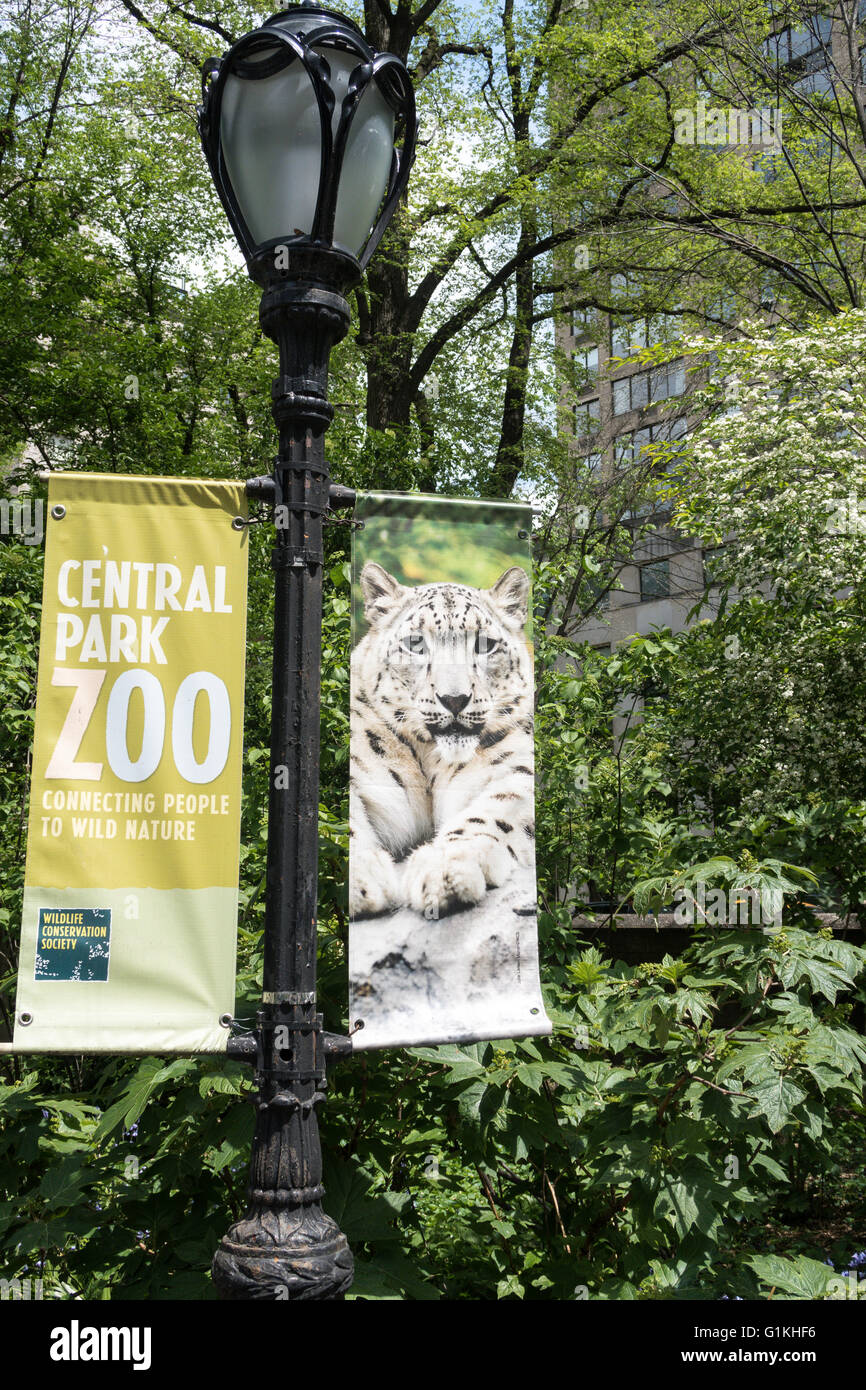 Des bannières, zoo de Central Park, NYC Banque D'Images