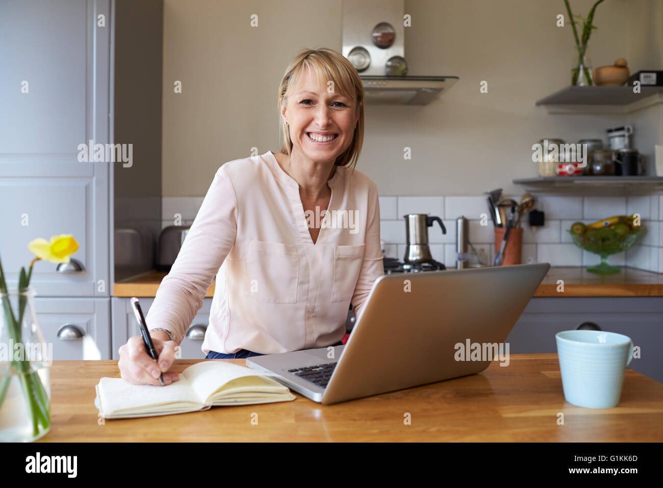 Portrait de femme Travail à domicile sur ordinateur portable en vacances Banque D'Images