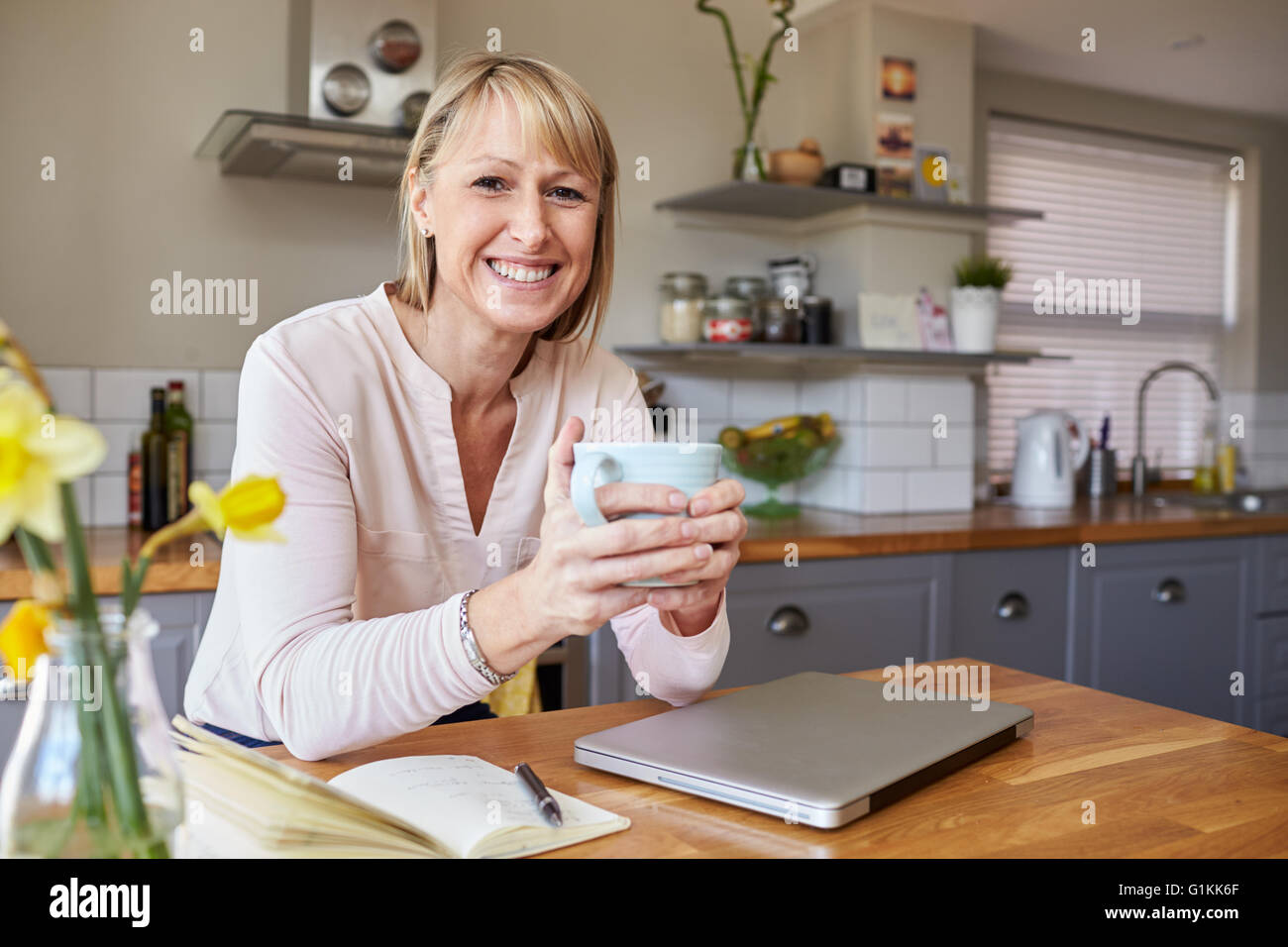Portrait de femme Travail à domicile sur ordinateur portable en vacances Banque D'Images