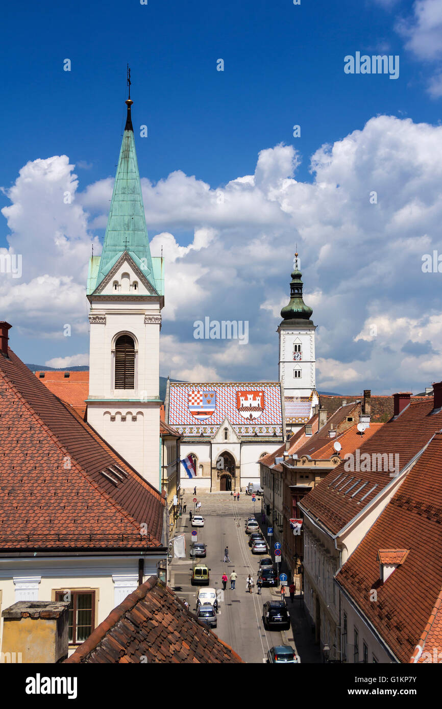 Église de Saint Marc, célèbre bâtiment monuments à Zagreb, Croatie Banque D'Images