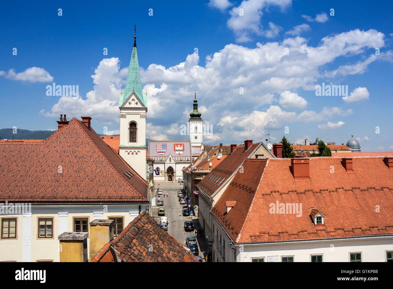 Église de Saint Marc, célèbre bâtiment monuments à Zagreb, Croatie Banque D'Images
