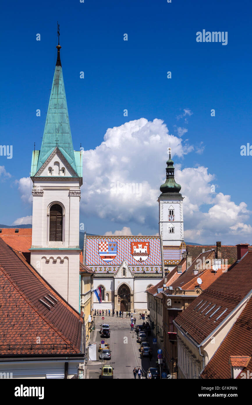 Église de Saint Marc, célèbre bâtiment monuments à Zagreb, Croatie Banque D'Images