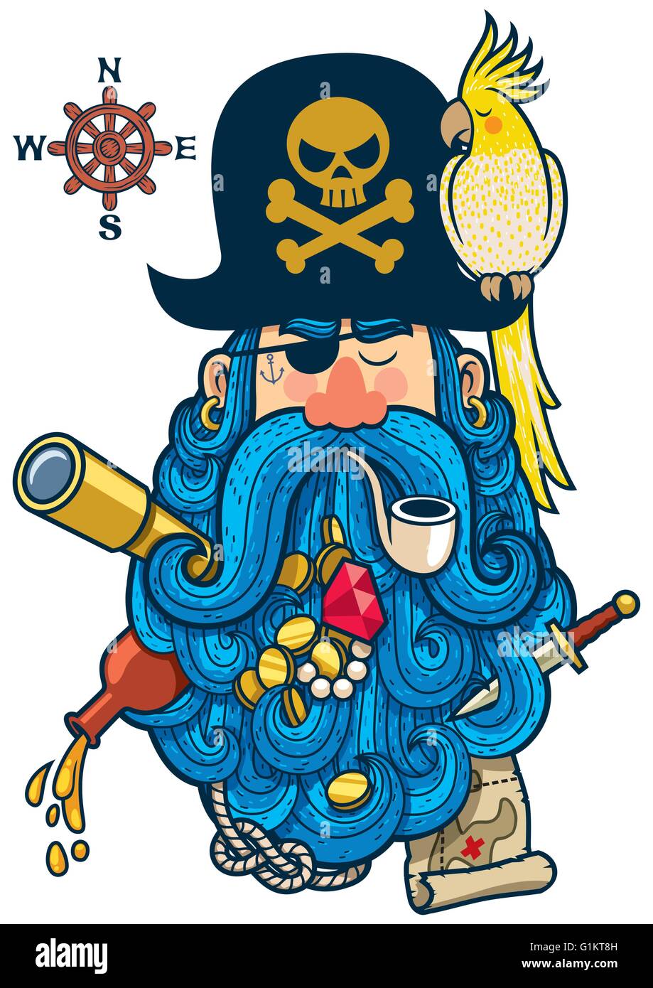 Portrait de pirate dessin animé avec de grandes barbes. Illustration de Vecteur