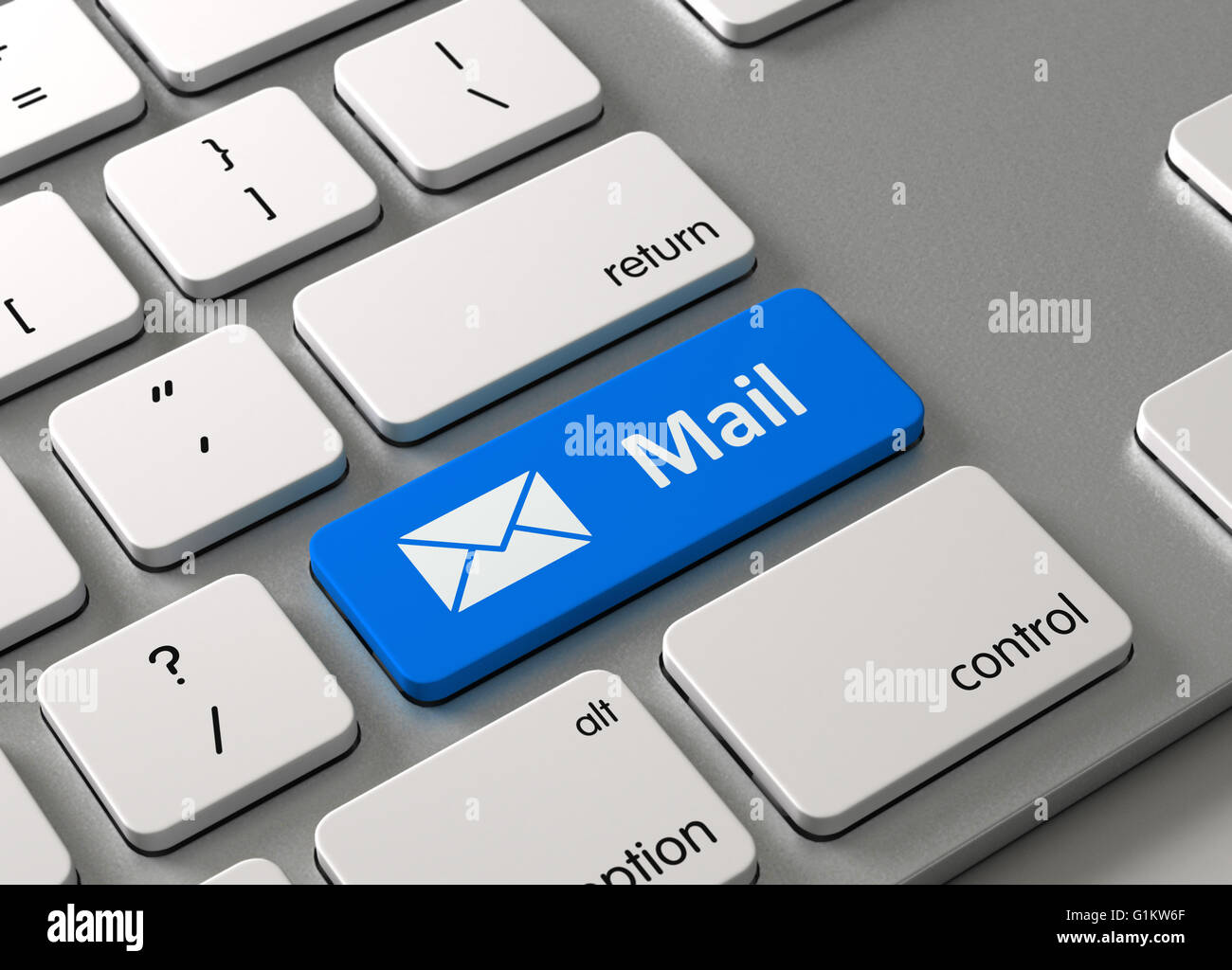 Un clavier avec un bouton bleu Mail Banque D'Images