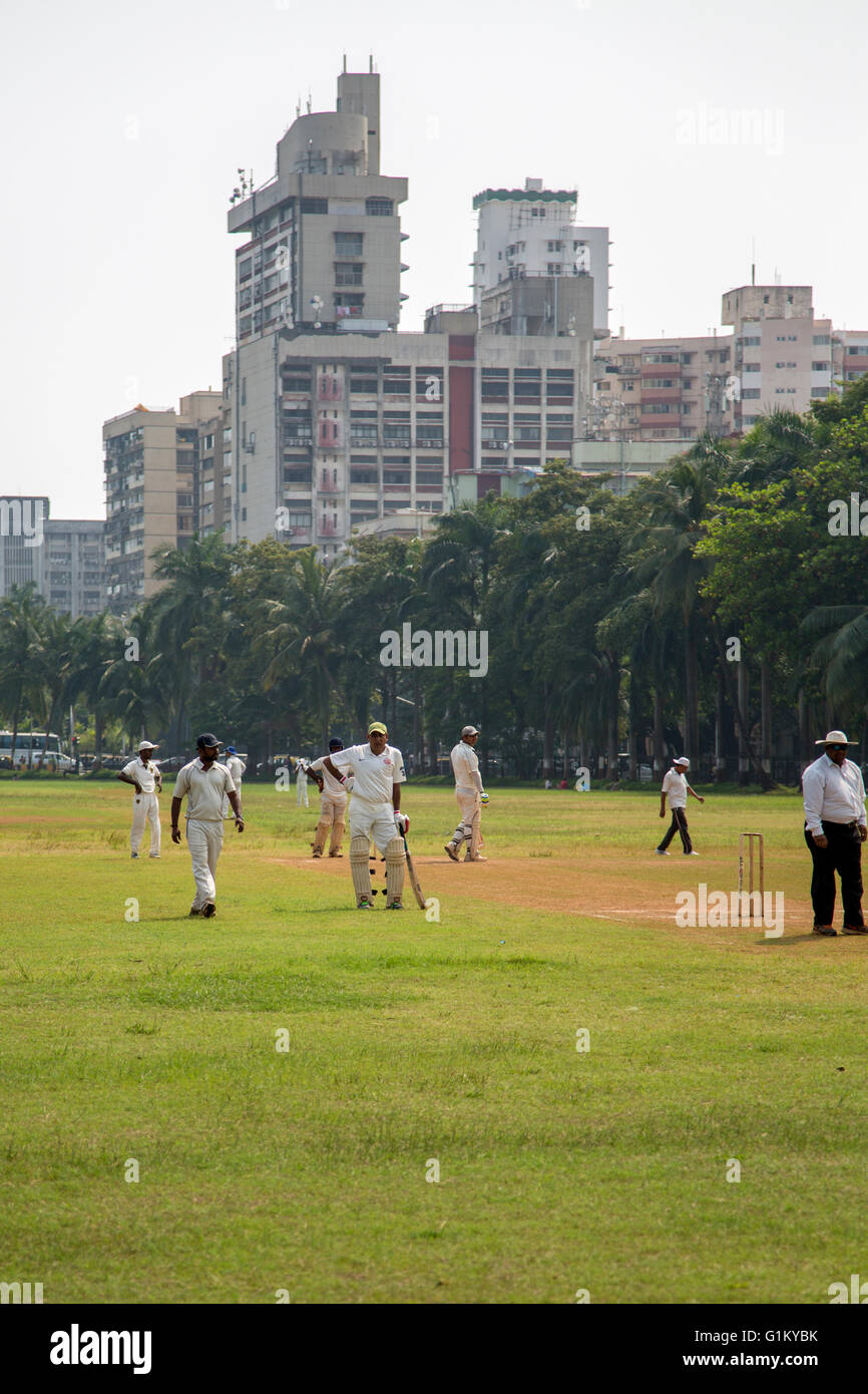 MUMBAI, INDE - Le 10 octobre 2015 : les gens à jouer au cricket dans le parc central à Mumbai, Inde. Le cricket est le sport le plus populaire Banque D'Images