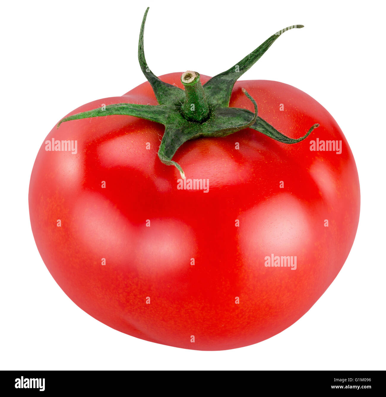Tomate rouge isolé sur fond blanc. Banque D'Images