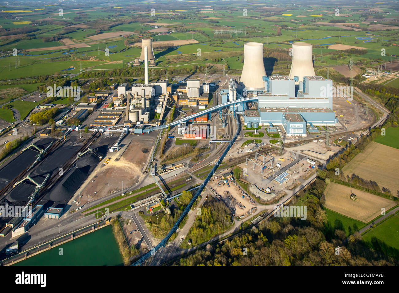 Vue aérienne, centrale de charbon Westfalen Hamm, RWE Power, une ancienne centrale électrique nucléaire Hamm, ancienne centrale nucléaire, « emportez Banque D'Images Vue aérienne, centrale de charbon Westfalen Hamm, RWE Power, une ancienne centrale électrique nucléaire Hamm, ancienne centrale nucléaire, « emportez Banque D'Images