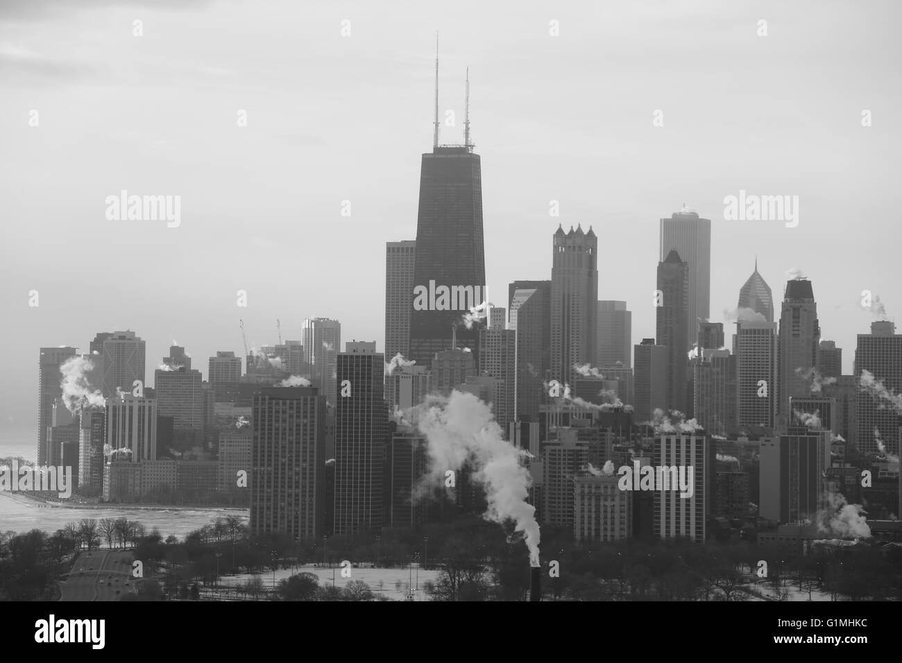 Chicago skyline noir et blanc Banque D'Images