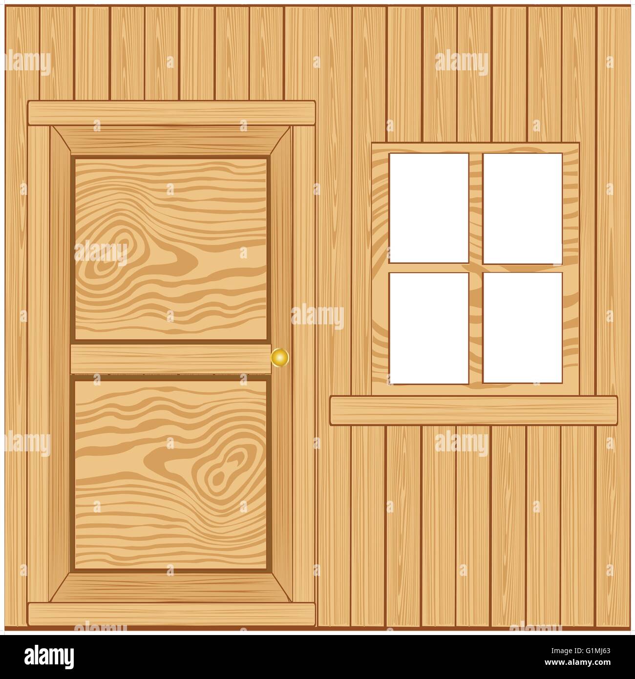 Mur en bois, des commissions avec fenêtre et de porte Illustration de Vecteur