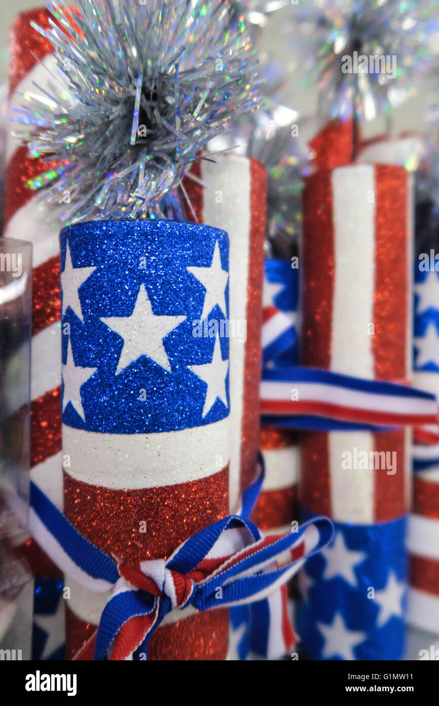 Rouge Blanc et bleu des décorations de Noël, USA Banque D'Images