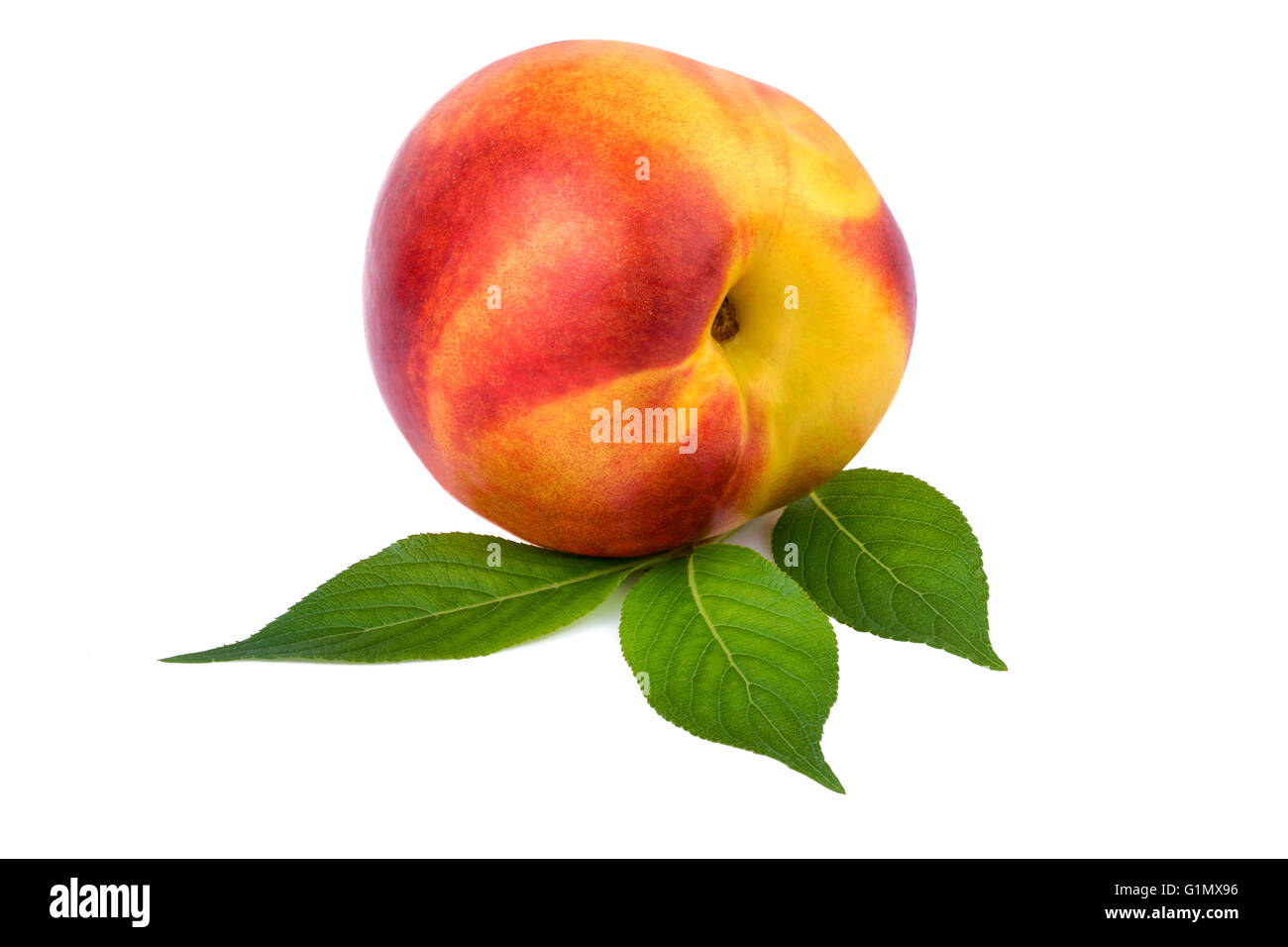 Un fruit nectarine sur blanc Banque D'Images
