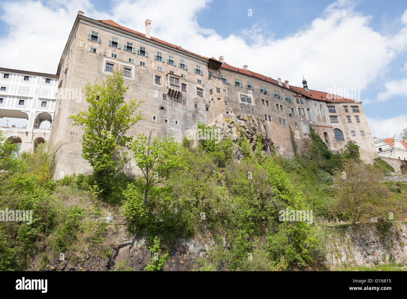 Le château de Český Krumlov - site du patrimoine mondial de l'UNESCO sur la rivière Vltava en République tchèque, en Europe Banque D'Images