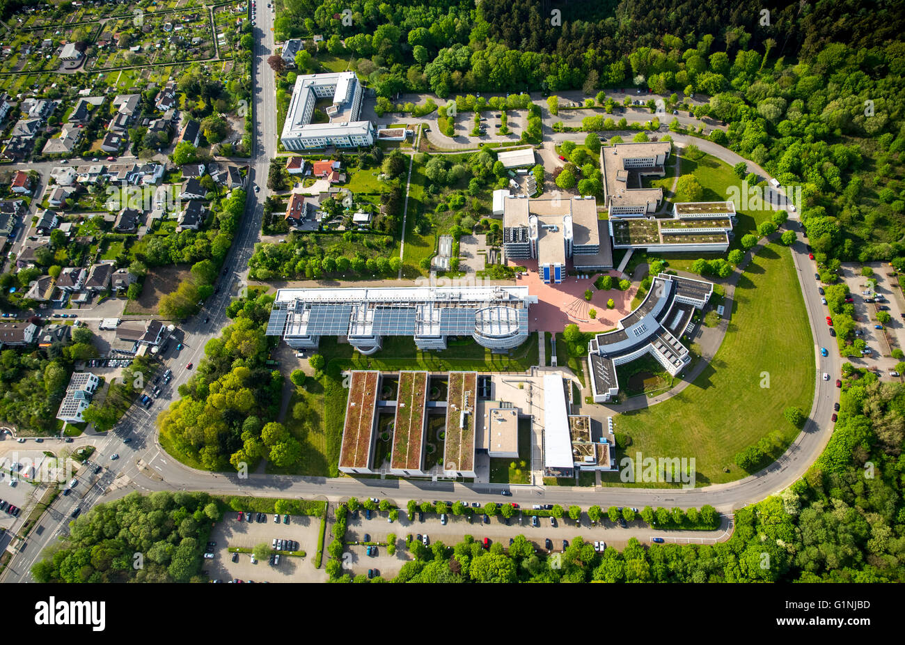 Vue aérienne, Centre régional de l'Université de Hagen Hagen, la bibliothèque de l'université, l'Institut d'études de gestion Hagener e.V., Hagen, Ru Banque D'Images