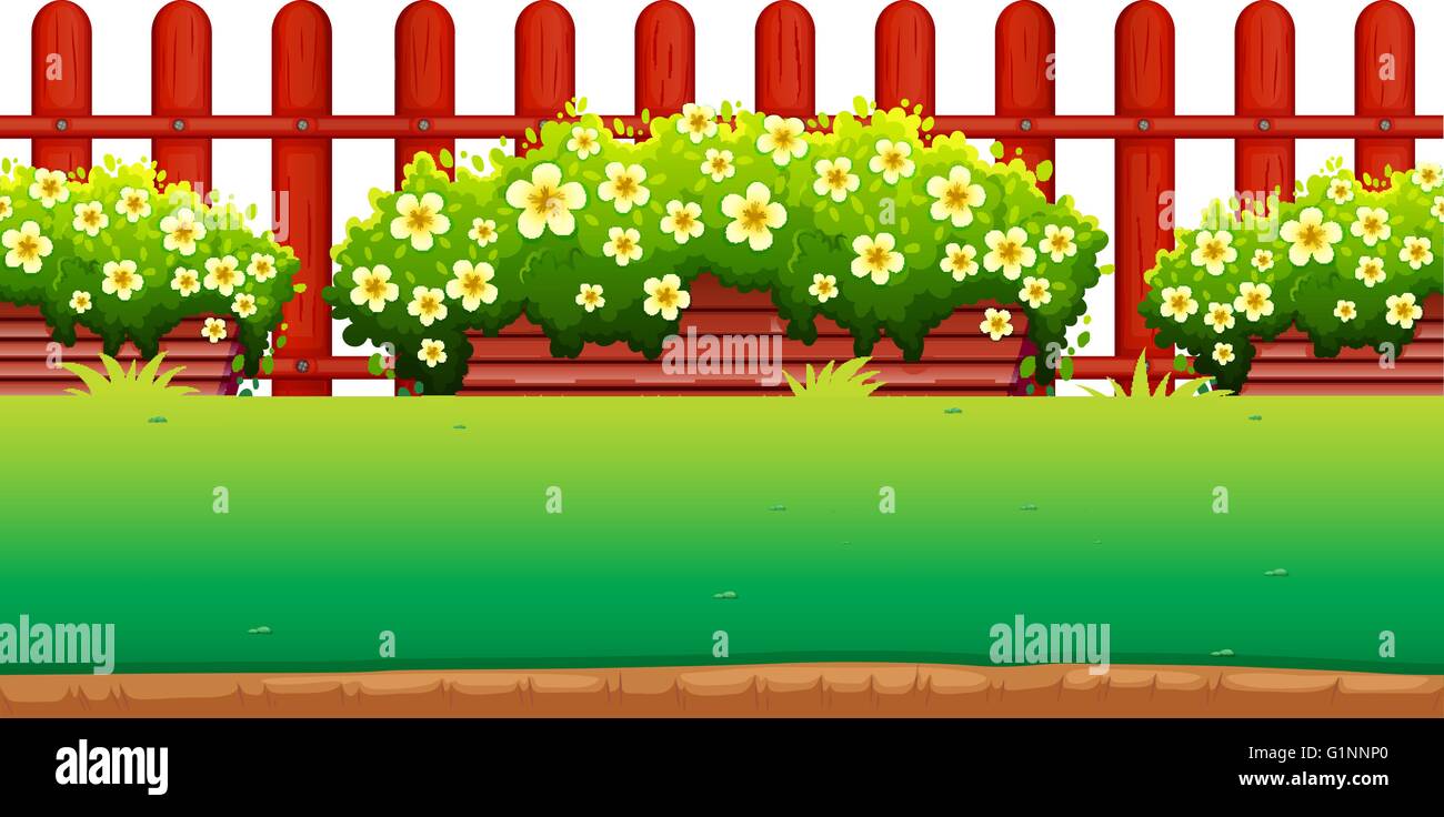 Fleurs et clôture dans le jardin illustration Illustration de Vecteur