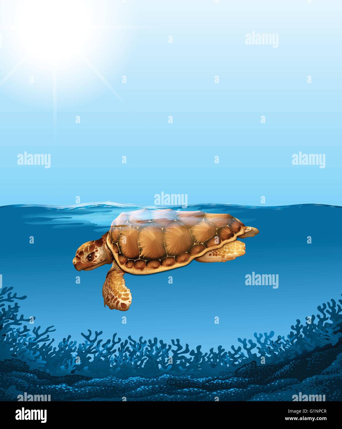 Une tortue sous l'océan illustration Illustration de Vecteur