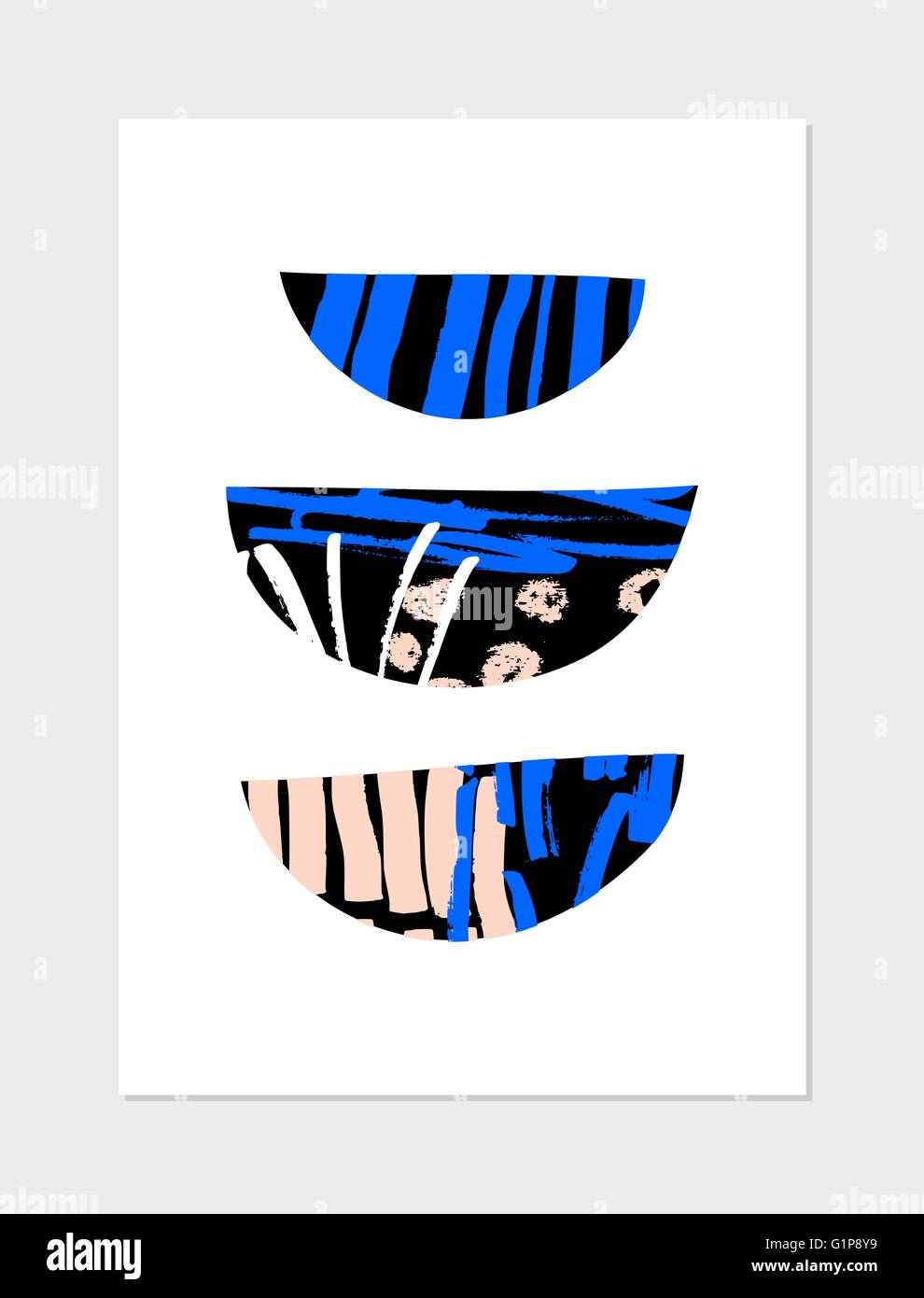 Collage abstrait design avec des formes géométriques, des motifs dessinés à la main, en rose, bleu et noir sur fond blanc. L'affiche moderne, c Illustration de Vecteur