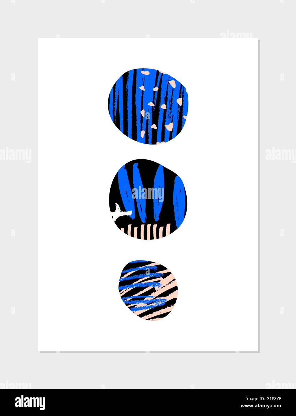 Collage abstrait design avec des formes géométriques, des motifs dessinés à la main, en rose, bleu et noir sur fond blanc. L'affiche moderne, c Illustration de Vecteur