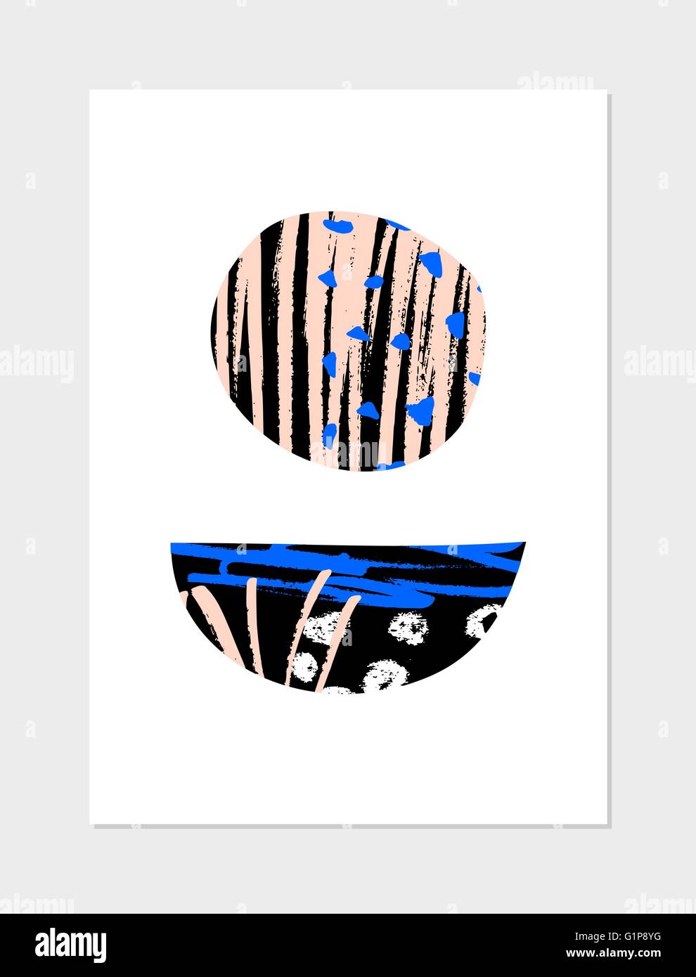 Collage abstrait design avec des formes géométriques, des motifs dessinés à la main, en rose, bleu et noir sur fond blanc. L'affiche moderne, c Illustration de Vecteur