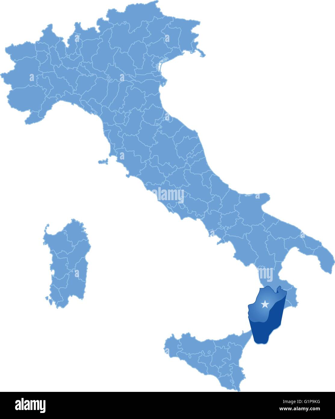 Carte de l'Italie où la province de Reggio de Calabre est tiré, isolé sur fond blanc Illustration de Vecteur
