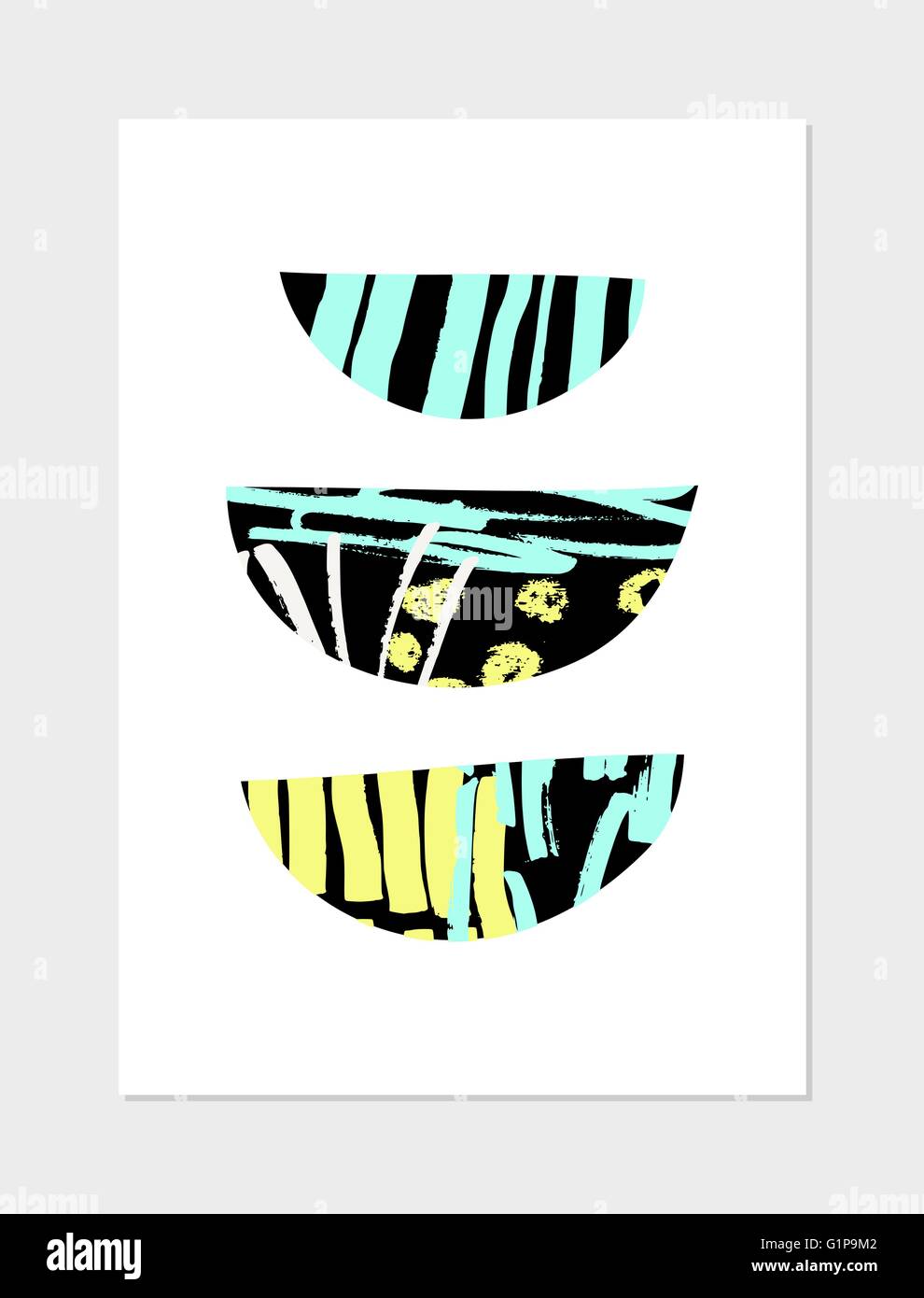 Collage abstrait design avec des formes géométriques, des motifs dessinés à la main, couleurs néon et noir sur fond blanc. L'affiche moderne, ca Illustration de Vecteur