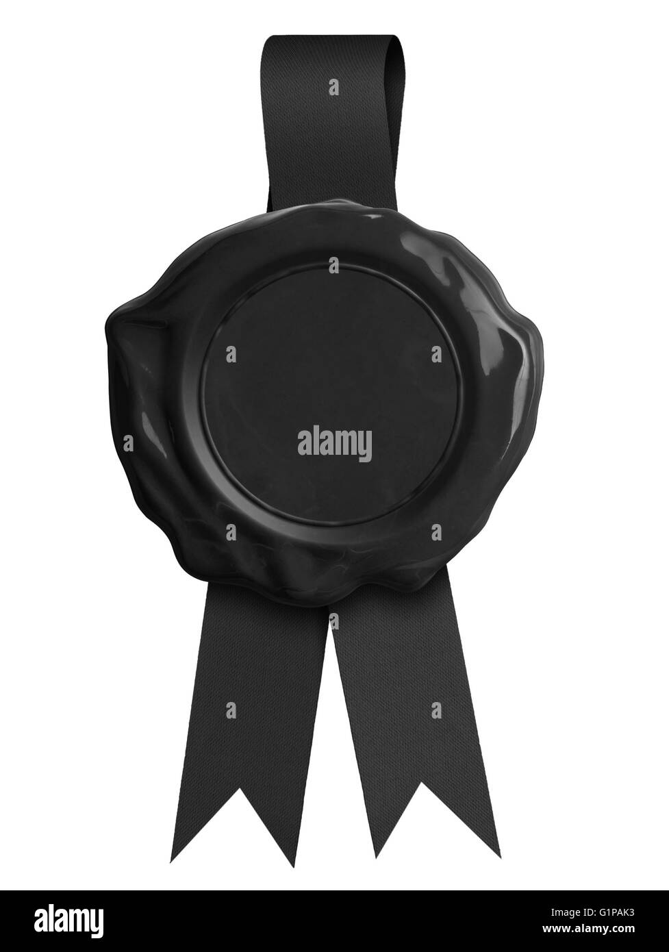 Ancien sceau de cire noire avec timbres isolés de ruban Banque D'Images