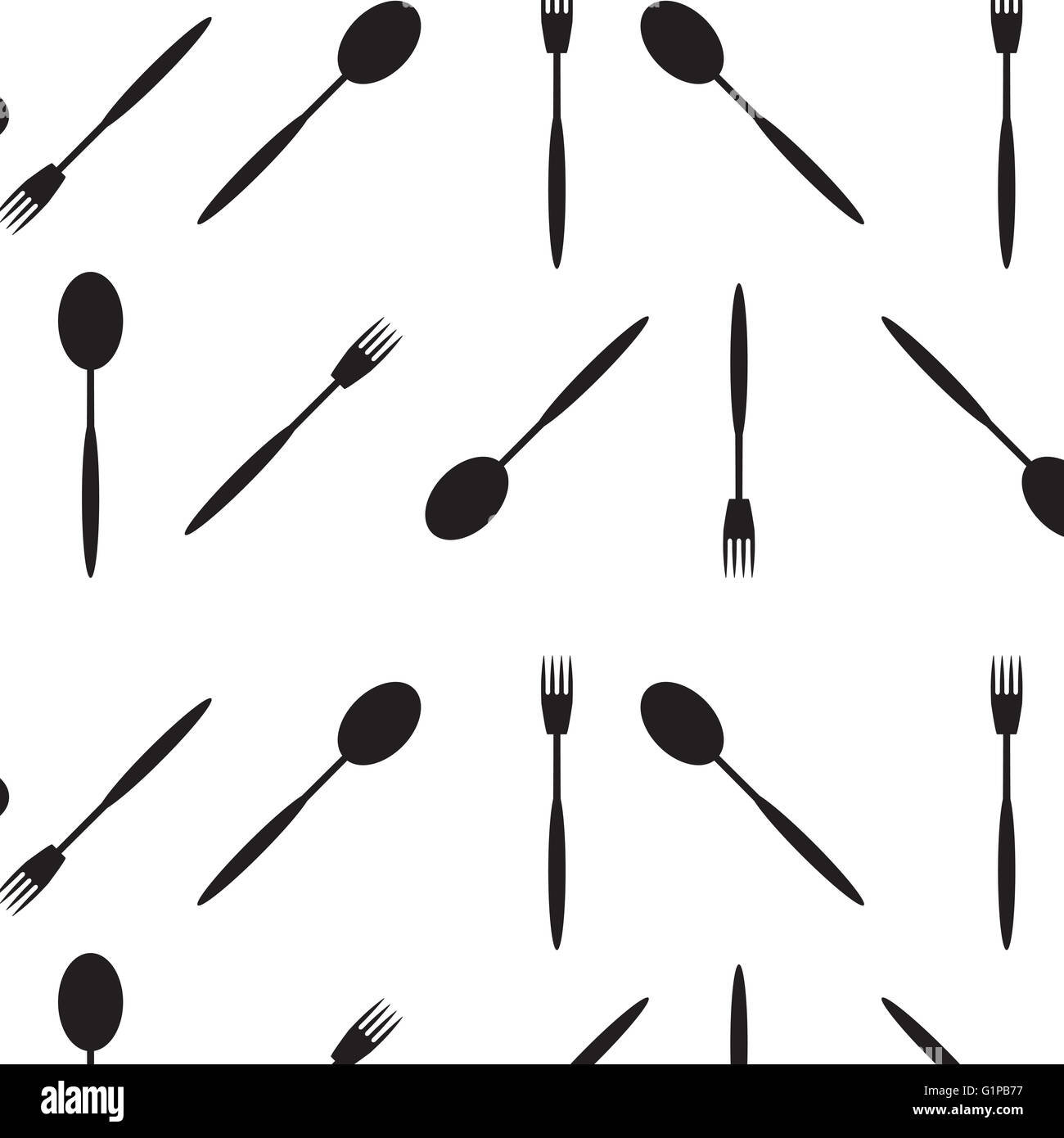 Noir blanc motif cuillère et fourchette. Cuillère et fourchette noire Motif arrière-plan produit. Vector illustration design plat Banque D'Images