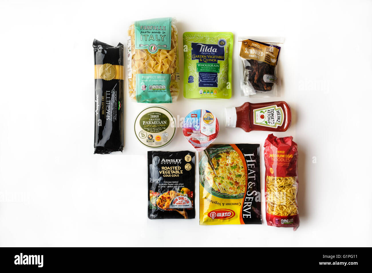 La disposition des divers types d'emballage alimentaire. Banque D'Images