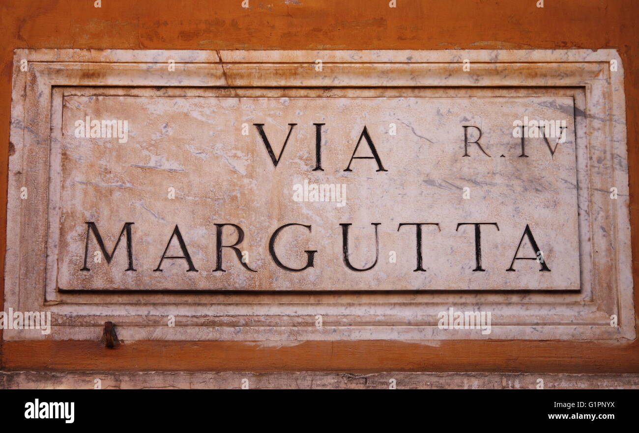 Old street signe à rue Margutta à Rome, Italie Banque D'Images