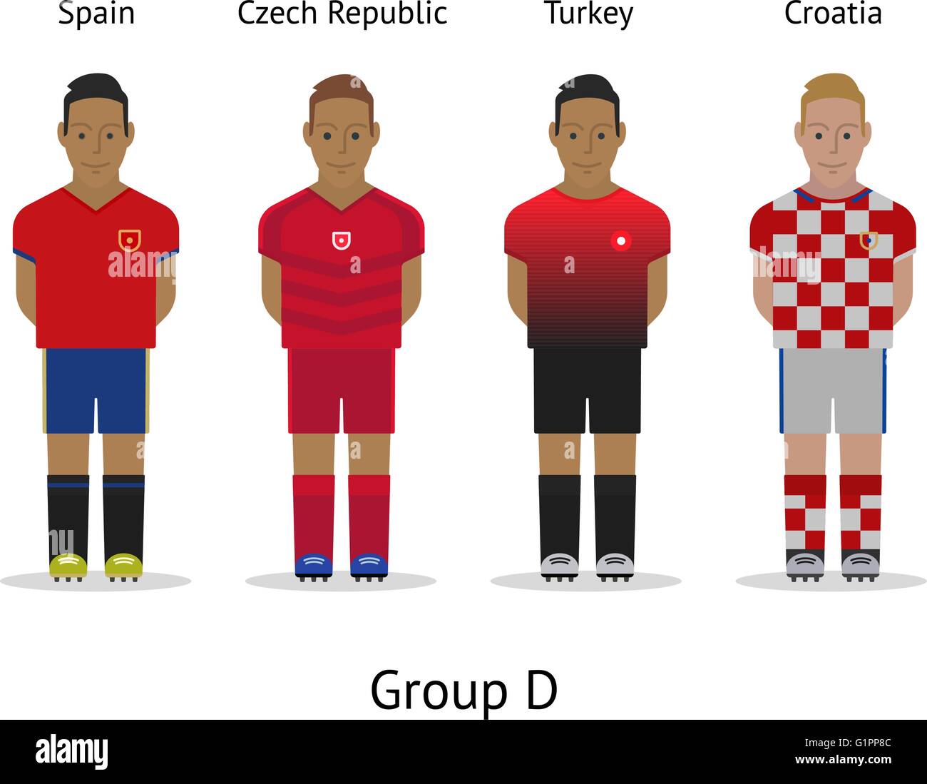 Kit des joueurs. Football féminin en France en 2016. Groupe D - Espagne, République tchèque, Turquie, Croatie Illustration de Vecteur