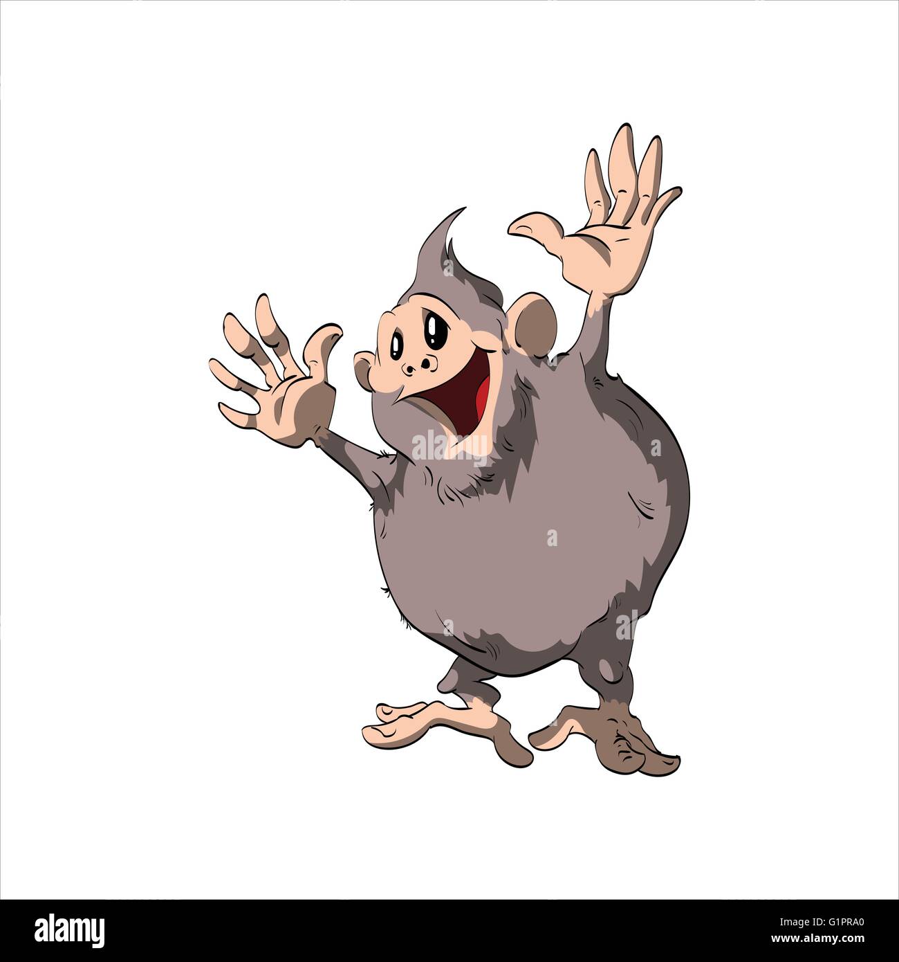 Vector illustration d'un heureux, fat, cartoon monkey, ils applaudissent avec les mains en l'air Illustration de Vecteur