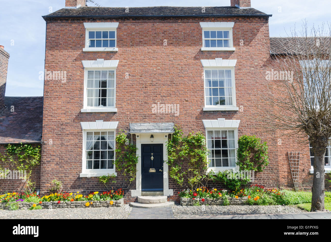 Brique rouge Smart en maison de ville géorgienne, le Shropshire Much Wenlock Banque D'Images