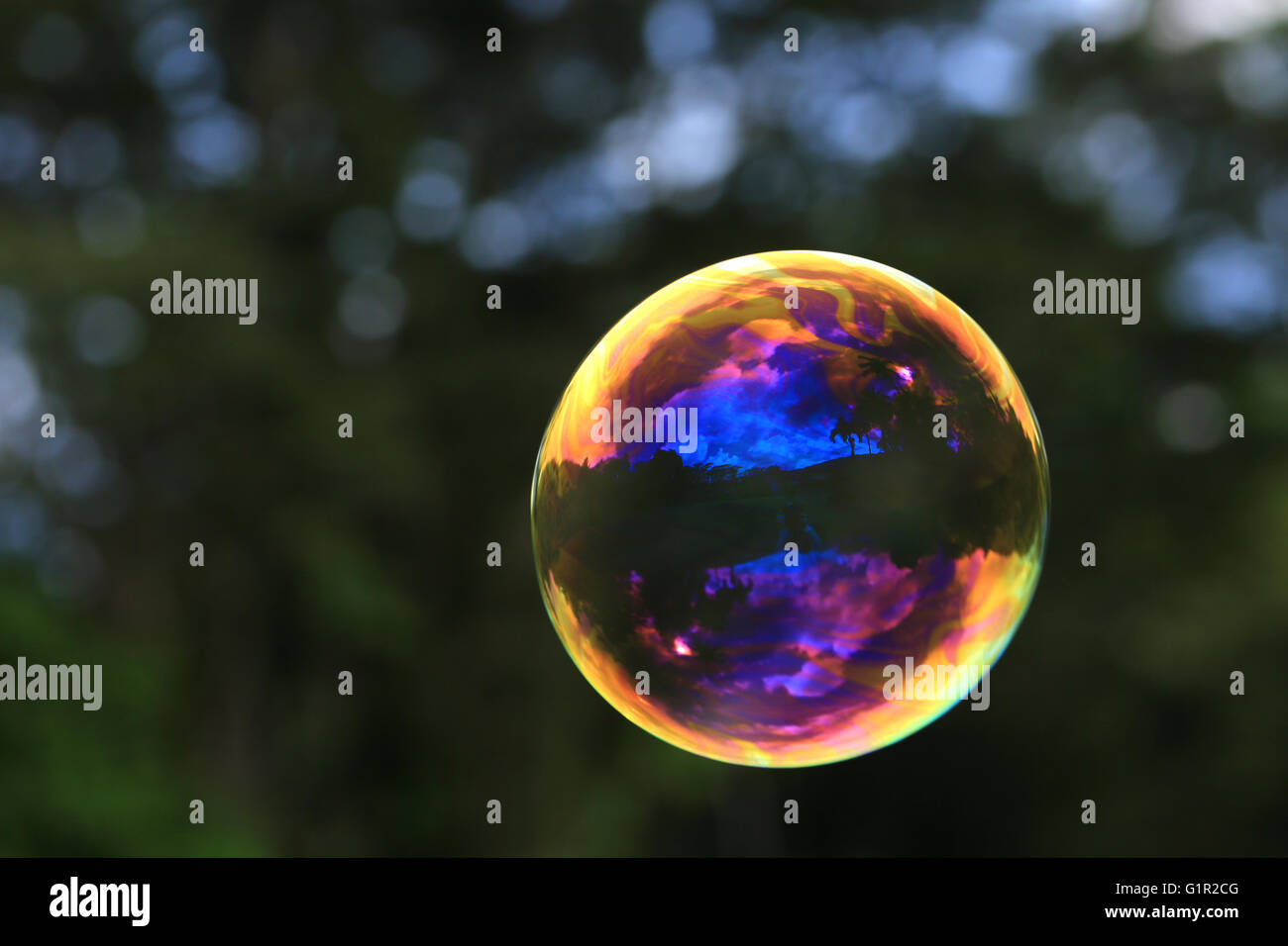 Bulle de savon coloré flottant, macro Banque D'Images