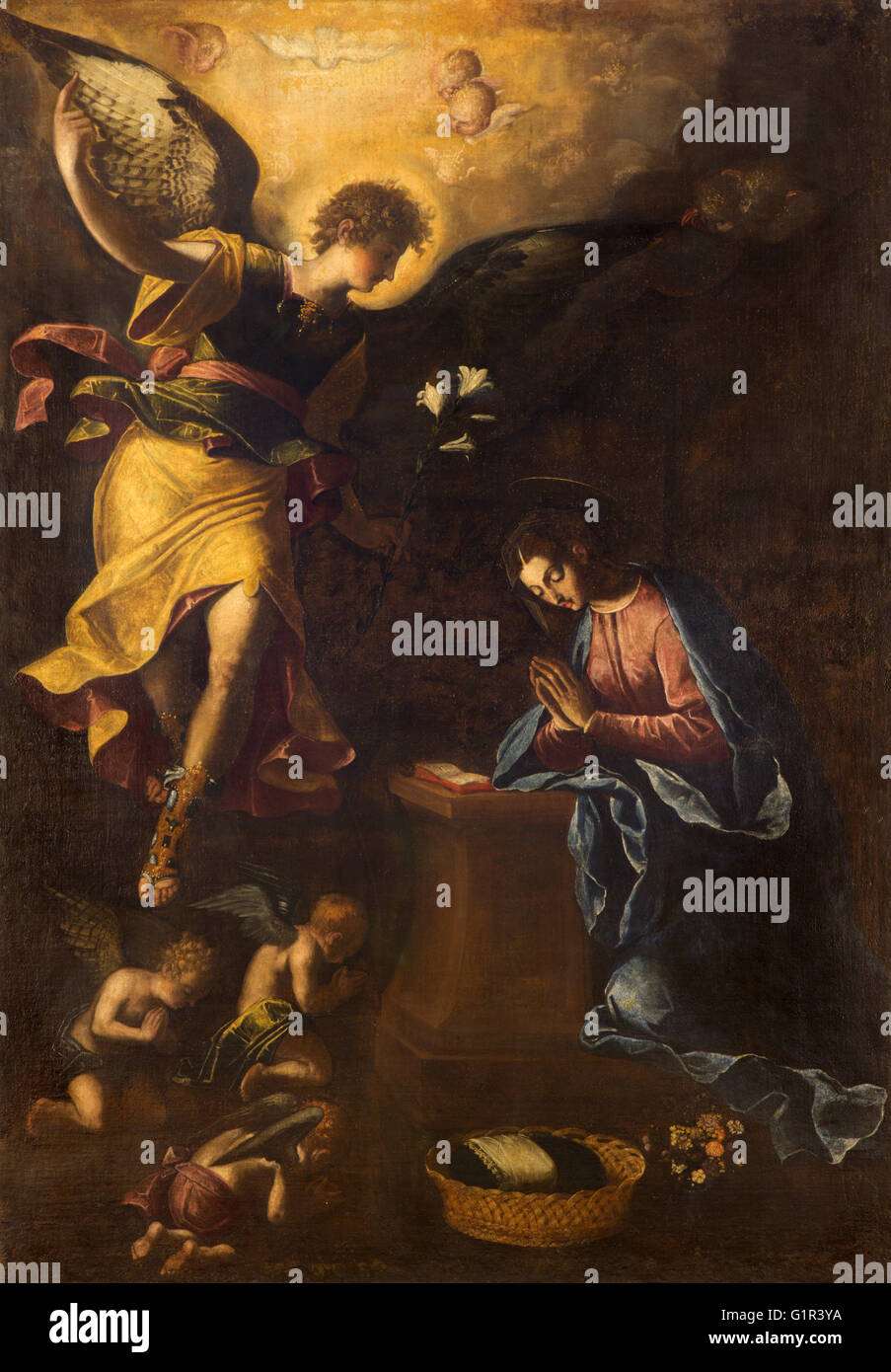 ROME, ITALIE - Le 9 mars 2016 : l'annonciation peinture par Francesco Nappi (1604 - 1617) à l'église Chiesa di Santa Maria in Aquiro. Banque D'Images