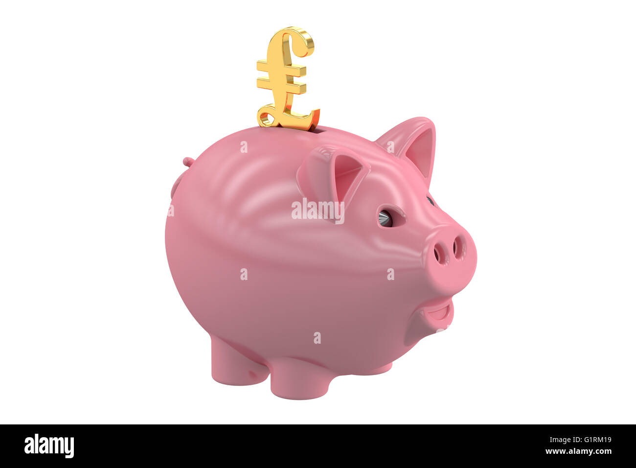 Tirelire avec symbole livre sterling, rendu 3D isolé sur fond blanc Banque D'Images