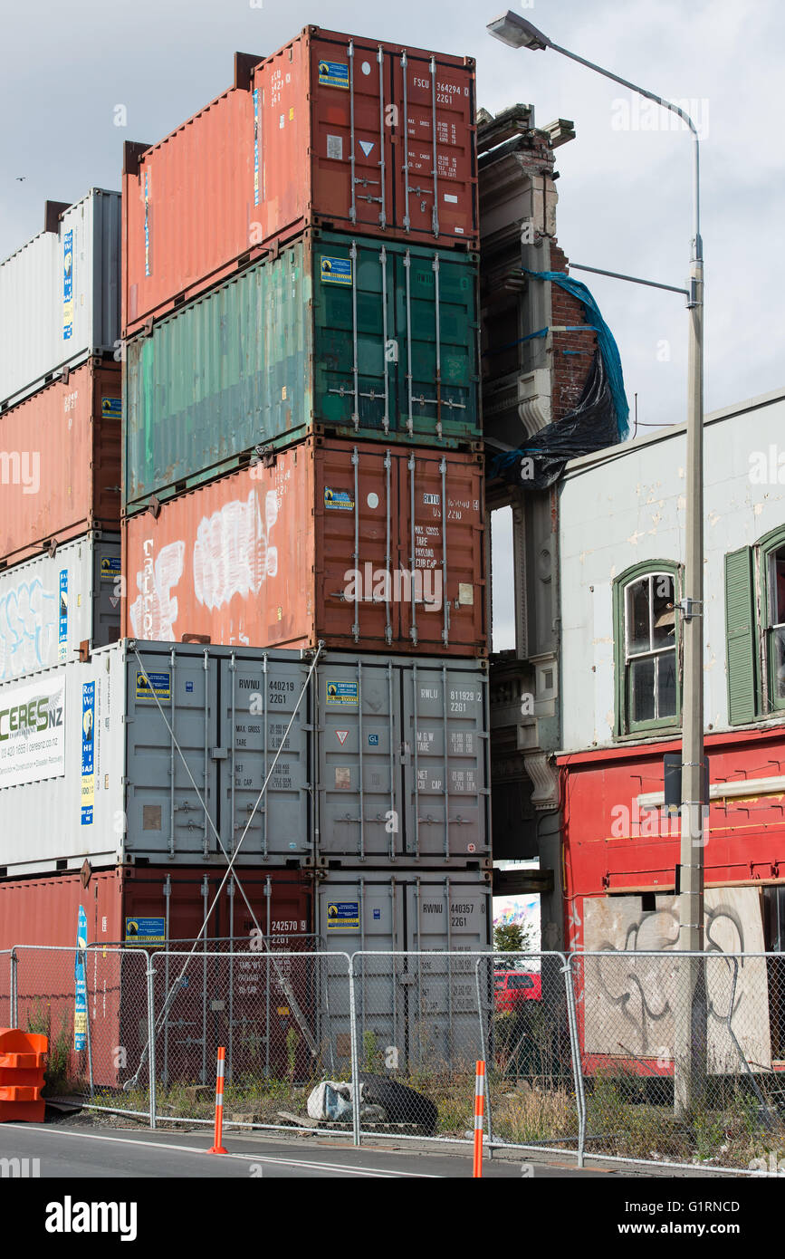 CHRISTCHURCH, Nouvelle-zélande - Jan 19, 2016 : le progrès est lent sur la restauration d'un bâtiment 6 ans après séisme dévastateur Banque D'Images