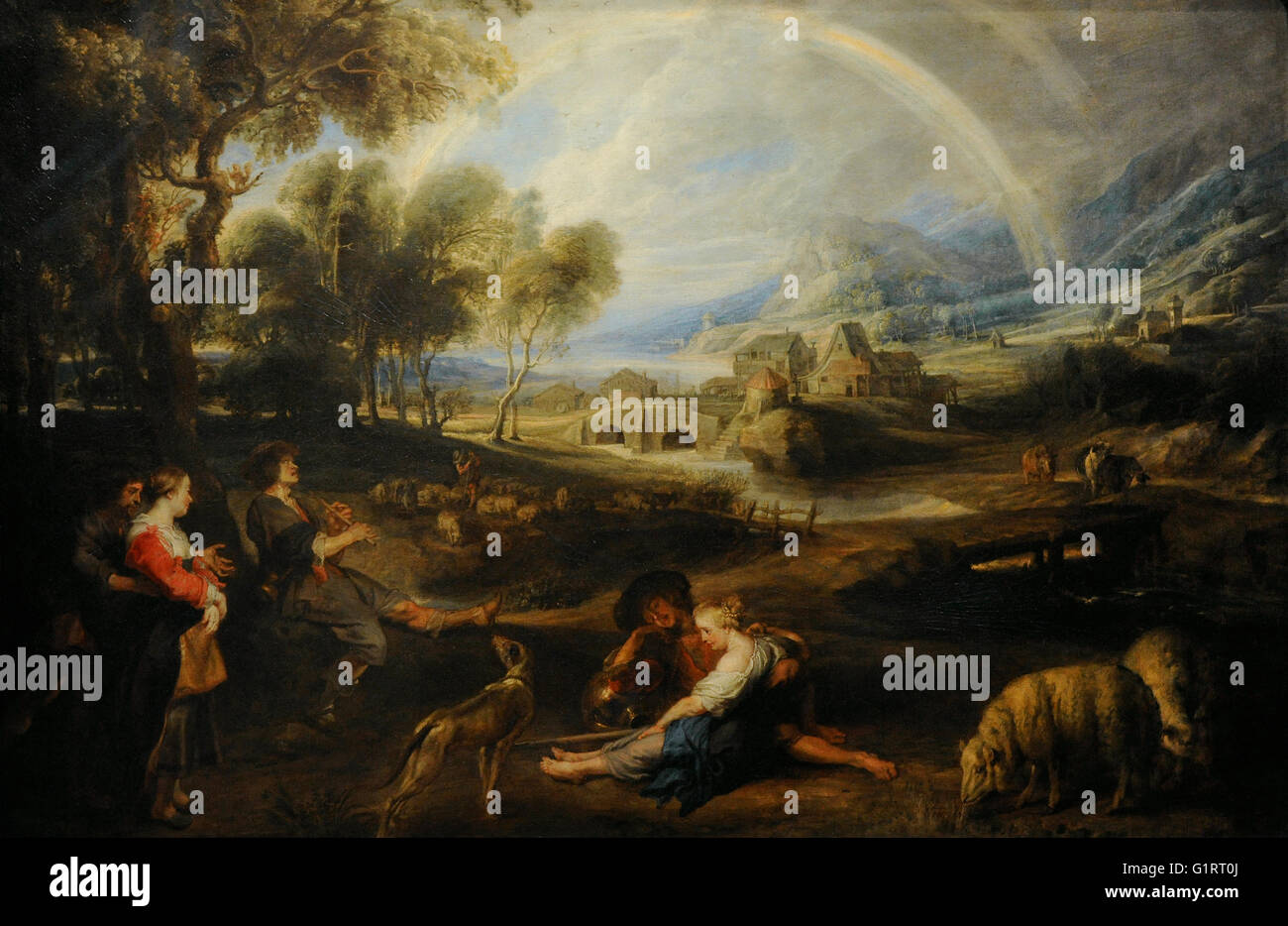 Peter Paul Rubens (1577-1640). Peintre baroque flamand. Paysage avec un arc-en-ciel, 1632-1635. Huile sur toile. Le Musée de l'Ermitage. Saint Petersburg. La Russie. Banque D'Images